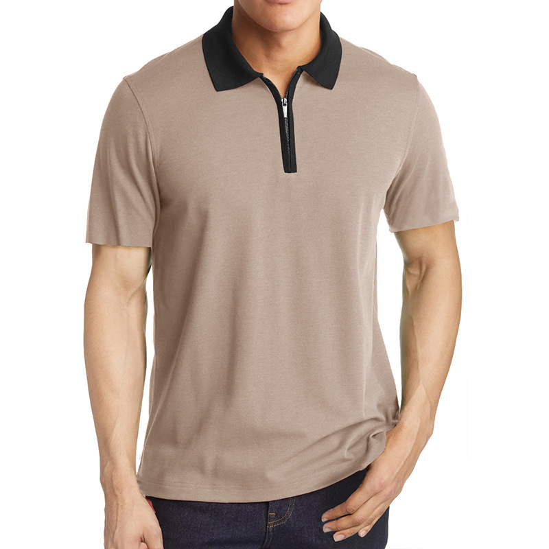 Men's Solid Color Half Zipper Short Sleeve Polo Shirt