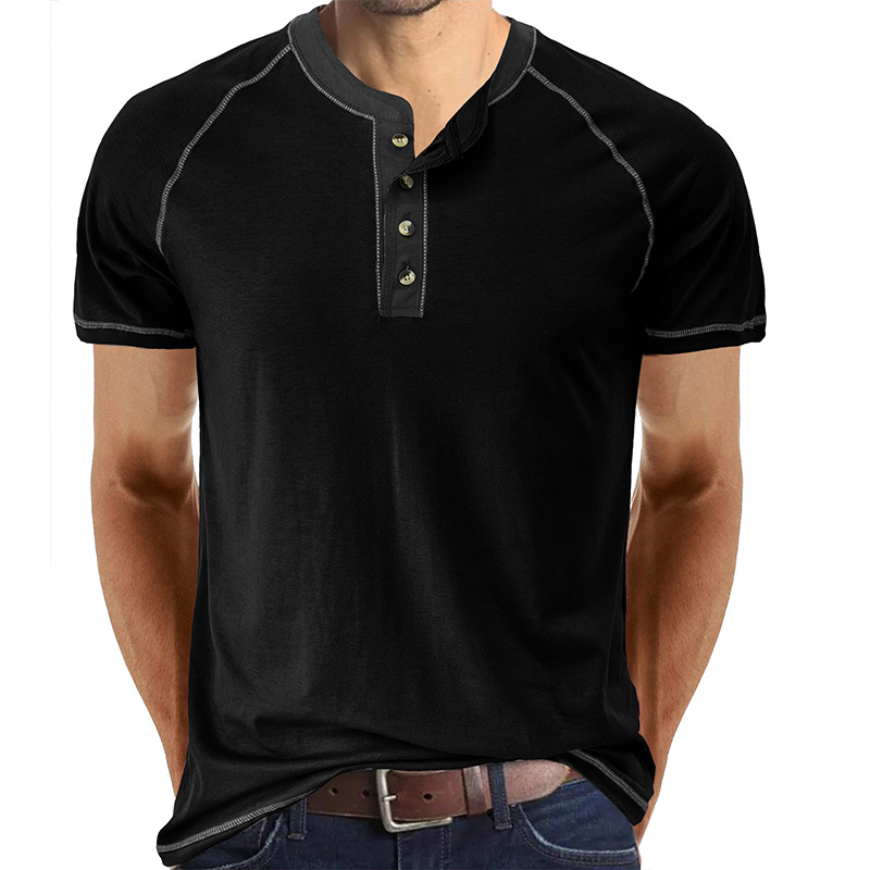 Men's Slim Fit Crew Neck Short Sleeve Henley T-Shirt