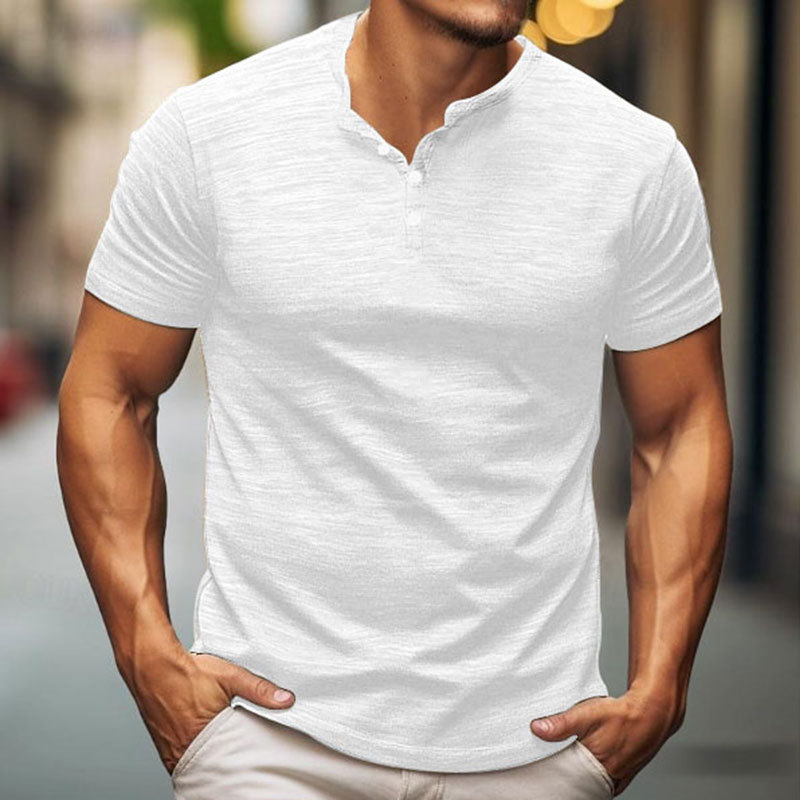 Men's Solid Color Casual Short Sleeve Henley T-shirt