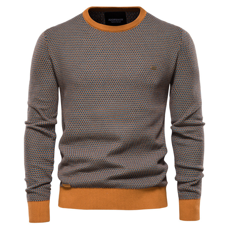 Men's Casual Warm Cotton Spliced Pullovers Crew Neck Sweater