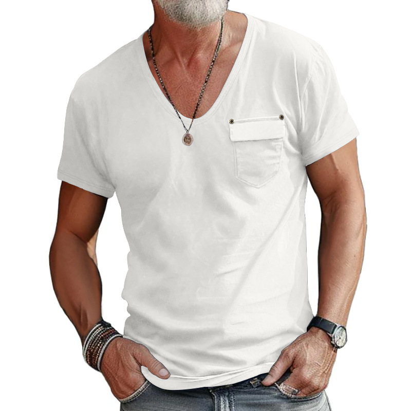 Men's Solid Color U-neck Short Sleeve T-shirt