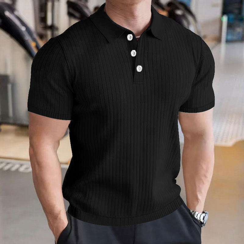 Men's Solid Color Striped Short Sleeve Polo Shirt
