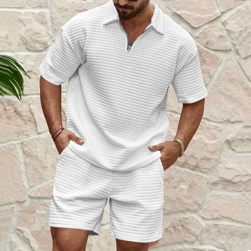 Men's Waffle Polo Tracksuit Two-Piece Set