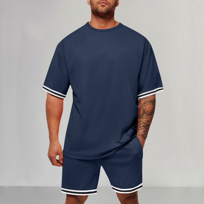 Men's Colorblock Crew Neck Short Sleeve Two-Piece Set