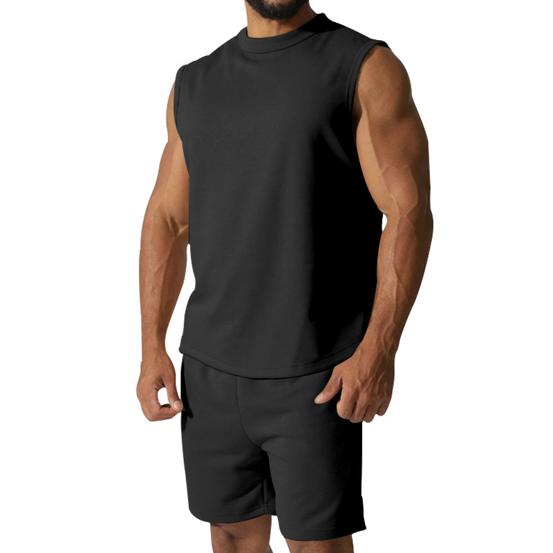 Men's Solid Color Sleeveless Sports Set