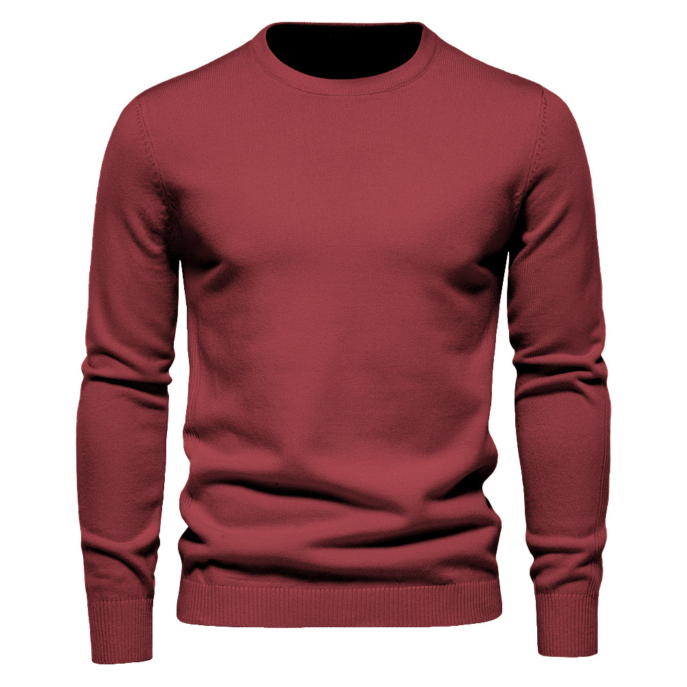 Men's Pullover Solid Color Warm Slim Crew Neck Sweater