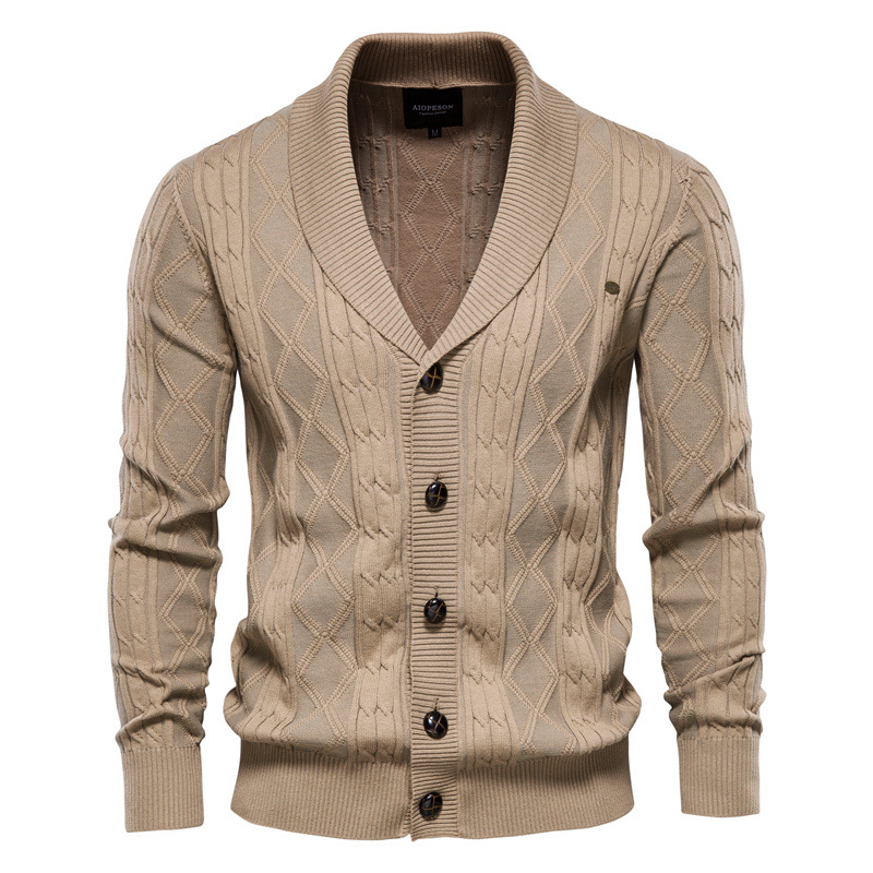 Men's Personalized Jacquard Fashion Casual Knitted V-Neck Coat