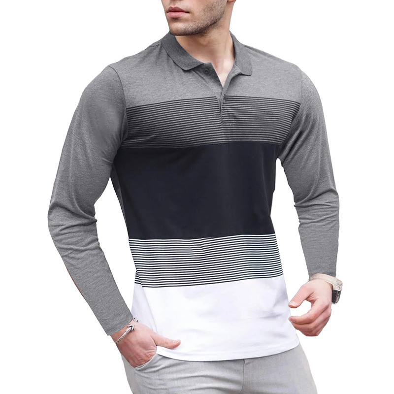 Men's Long Sleeve Striped Polo Shirt