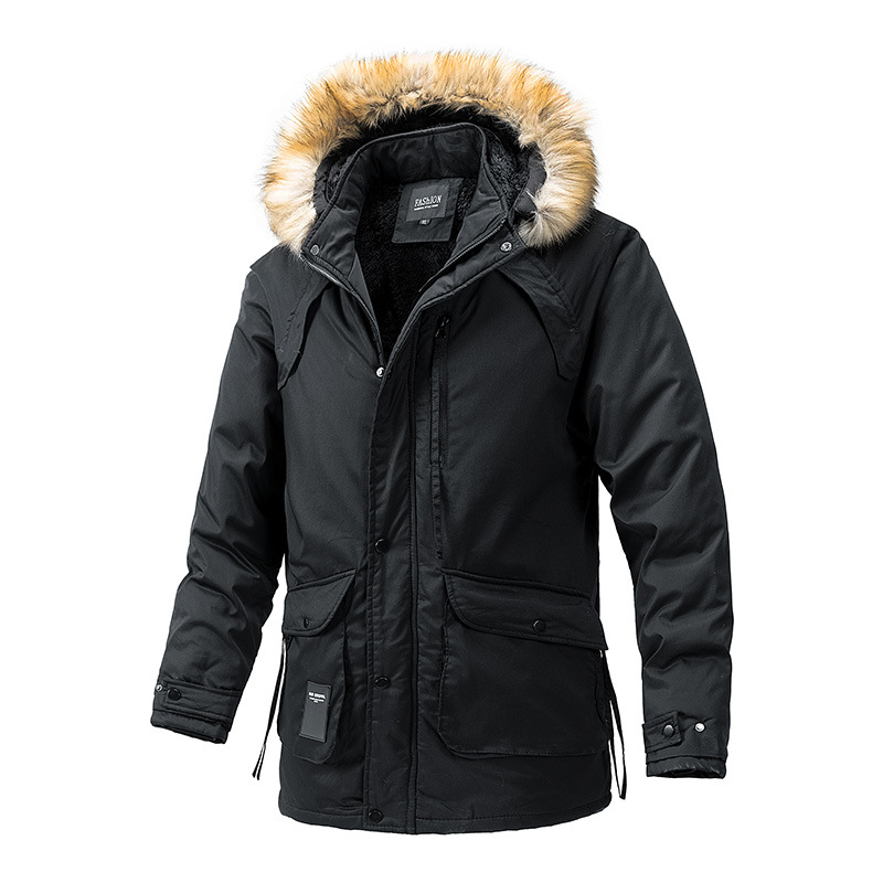 Men's Winter Fleece Lined Parka Jacket Coat with Removable Fur Hood