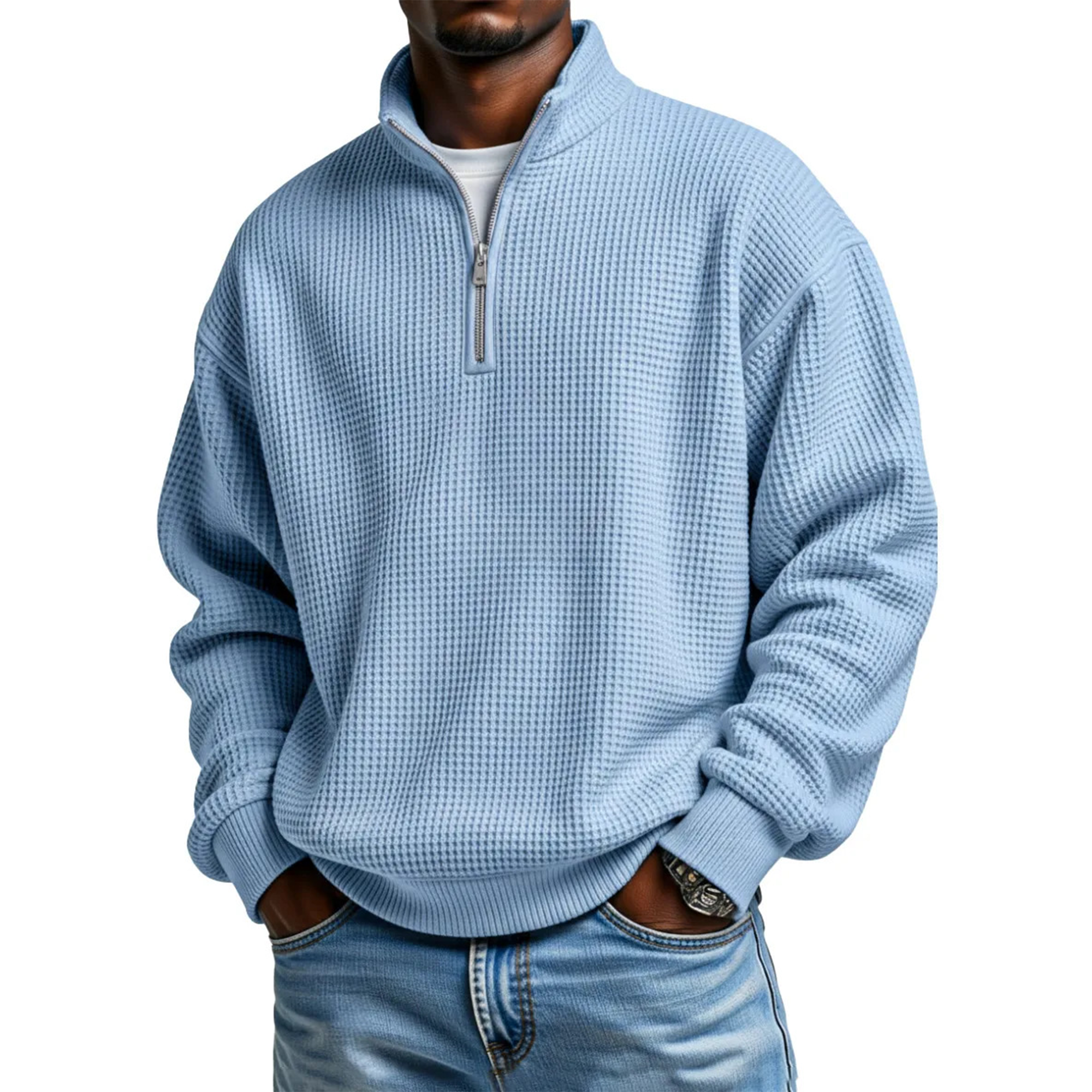 Men's Waffle Knit Quarter-Zip Pullover Sweatshirt