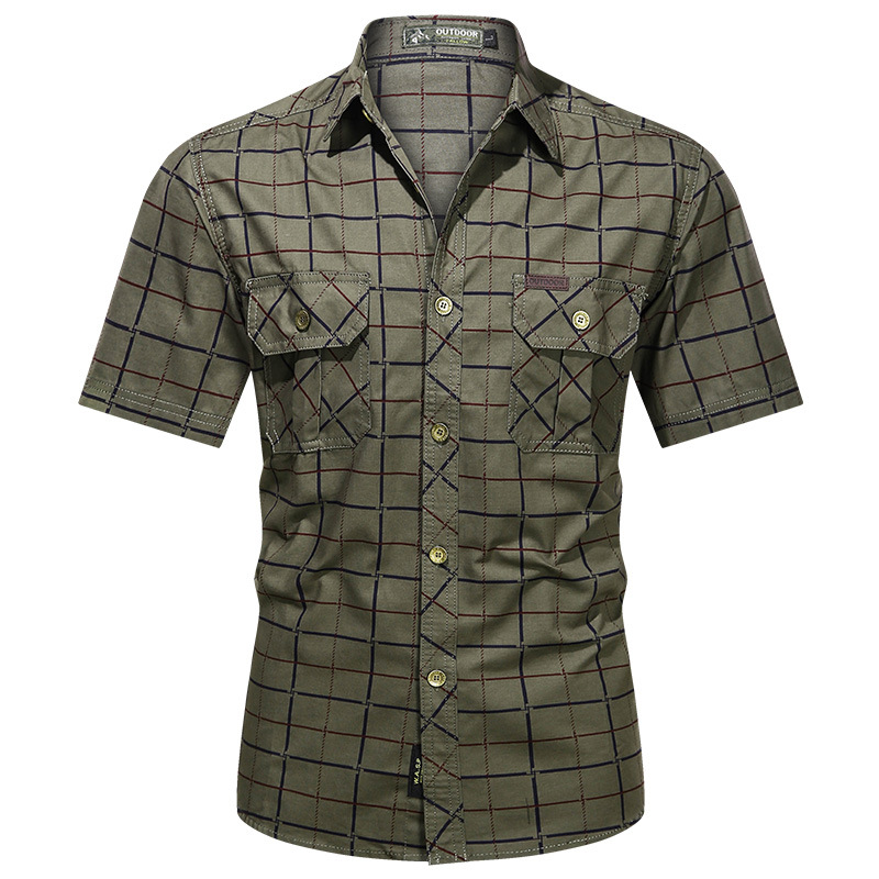 Men's Short Sleeve Plaid Shirt – Trendy Casual Fit with Turn-Down Collar