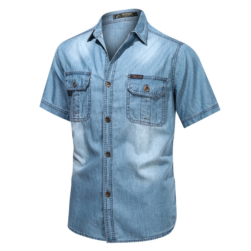 Men's Short Sleeve Denim Shirt – Trendy and Casual Summer Wear