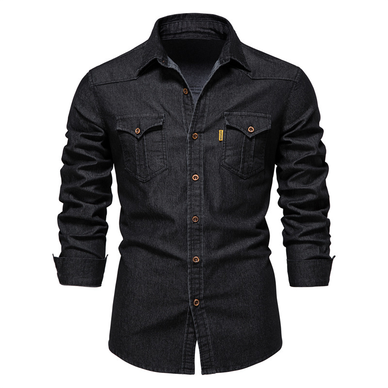 Men's Classic Long Sleeve Button-Up Denim Shirt