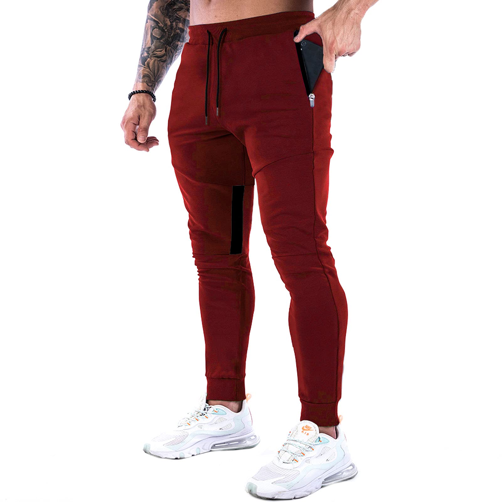 Men's Solid Color Drawstring Waist Sweatpants with Zipper Pockets