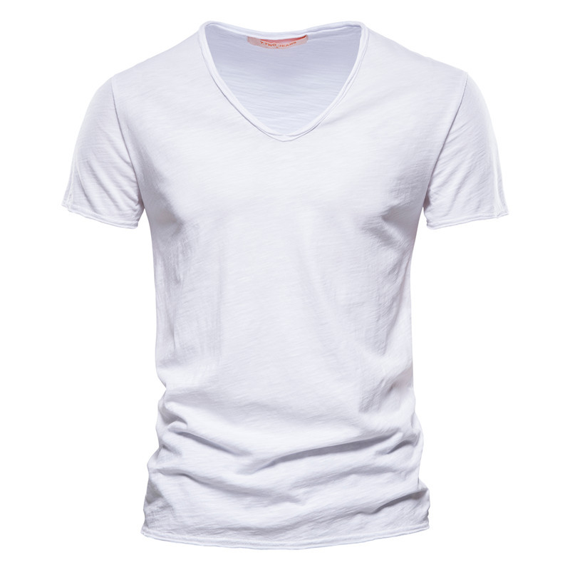 Men's Textured Solid Color V-neck T-shirt