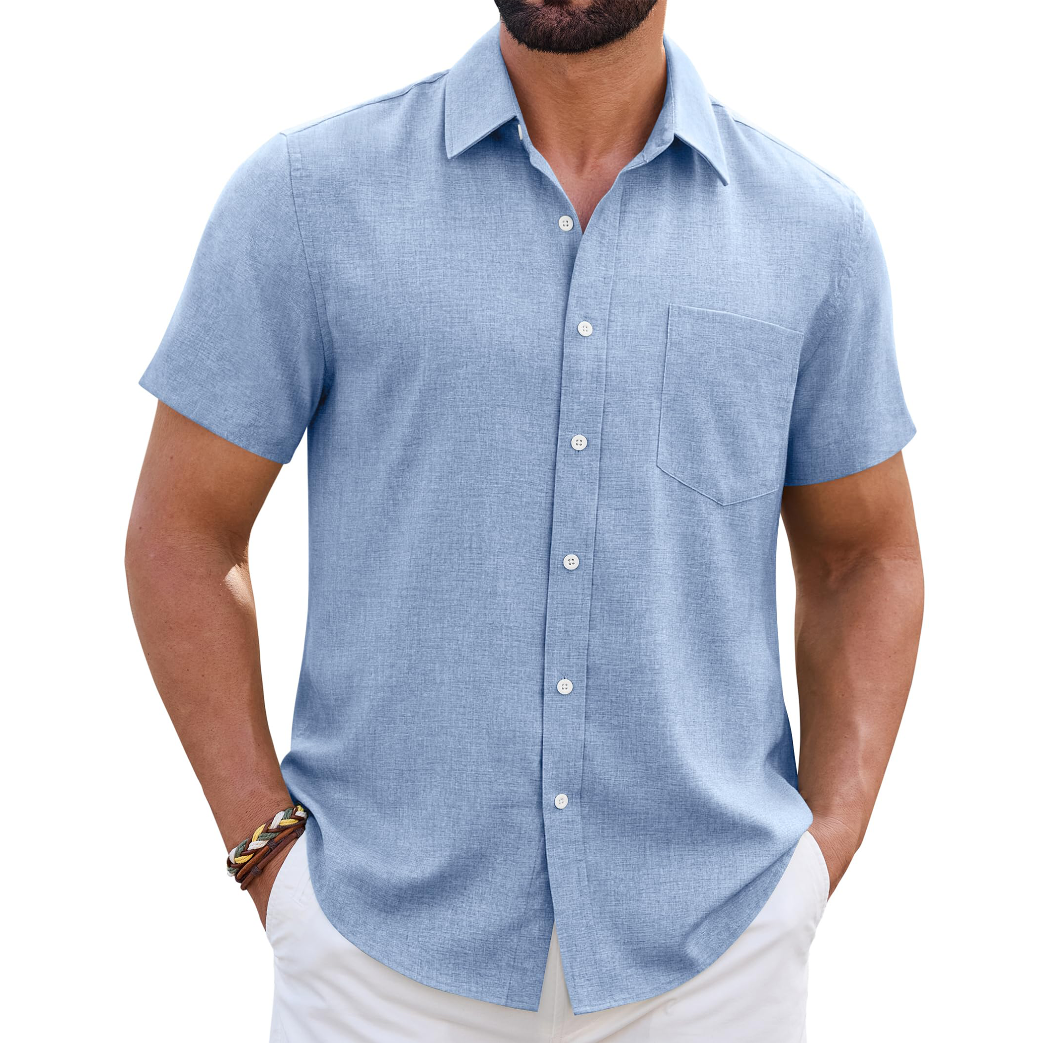 Men's Linen Short Sleeve Shirt with Chest Pocket