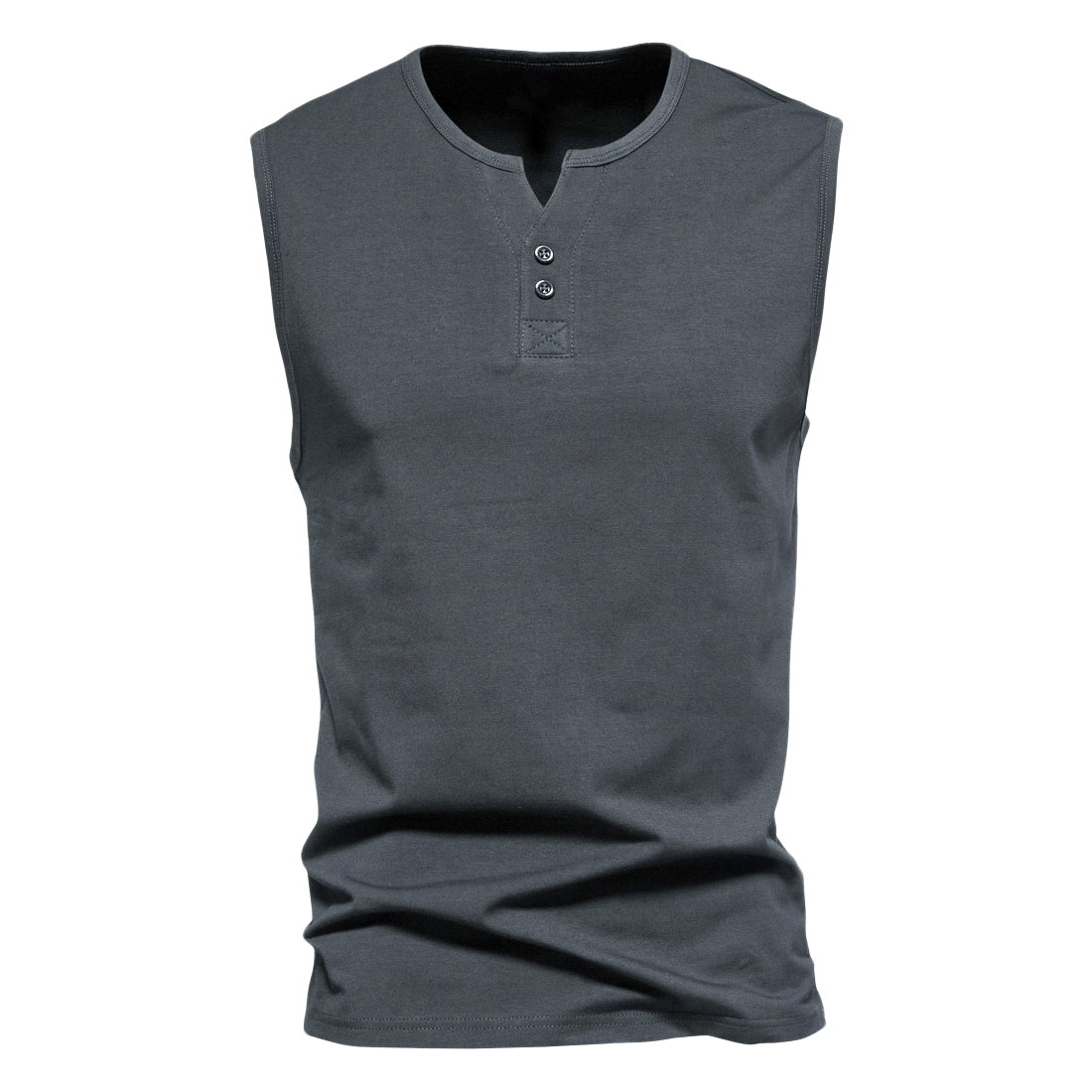 Men's Summer Sleeveless Henley Neck Tank Top Base Shirt