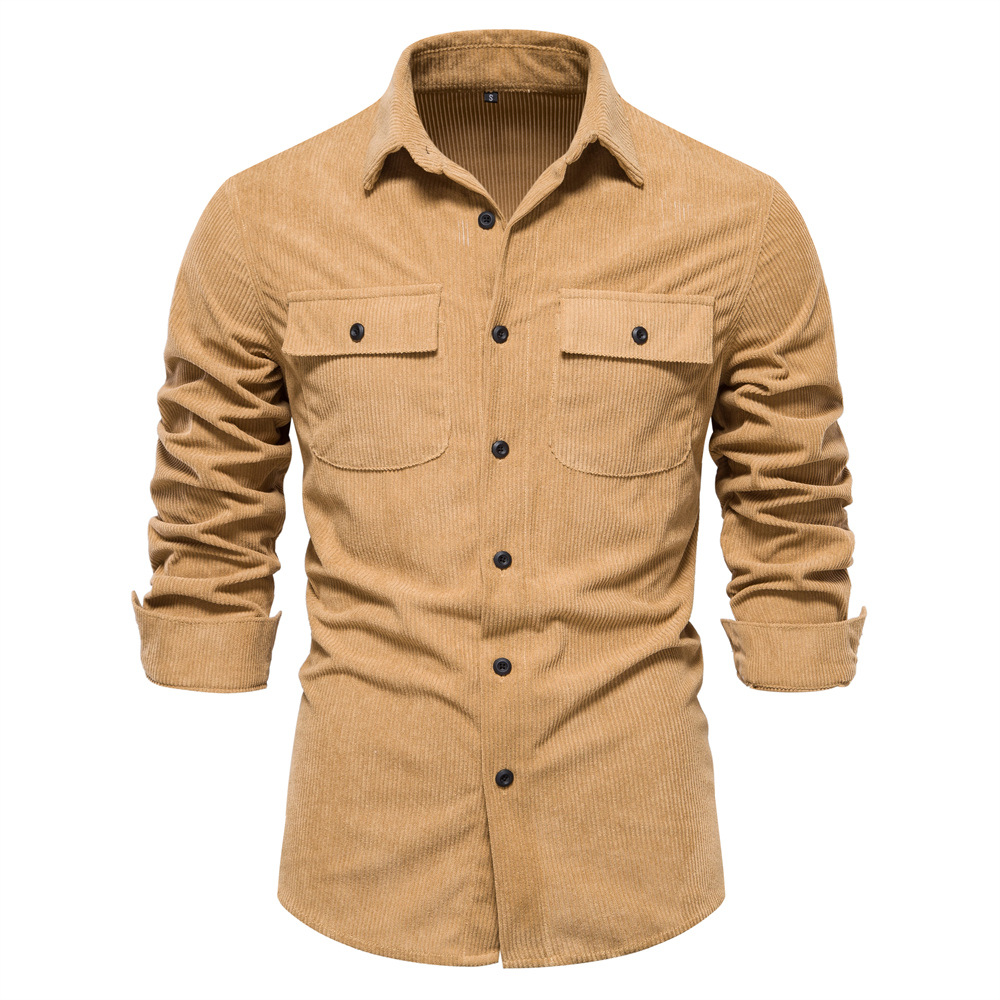 Men's Casual Solid Long Sleeve Woven Button Up Shirt