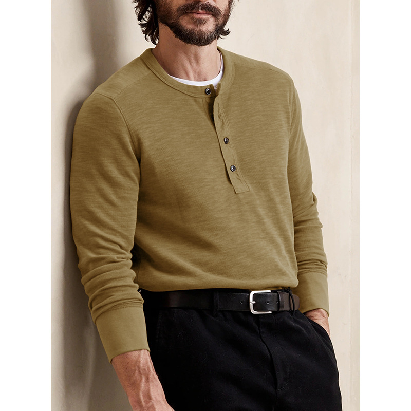 Men's Long Sleeve Crew Neck Henley T-Shirt Slim Fit Casual Top