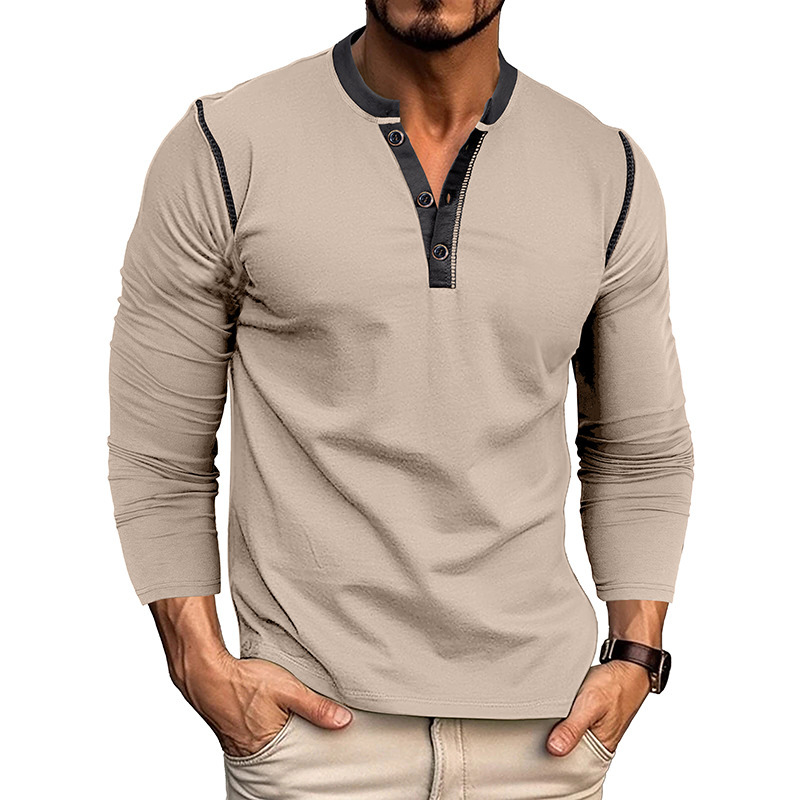 Men's Long Sleeve Vintage Henley T-Shirt for Fall and Winter