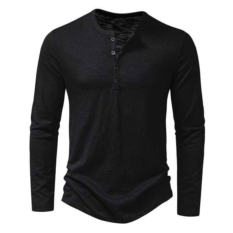 Men's Muscle Henley Collar Long Sleeve T-Shirt