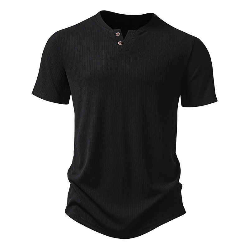 Men's Solid Color Henley Collar Short Sleeve T-shirt