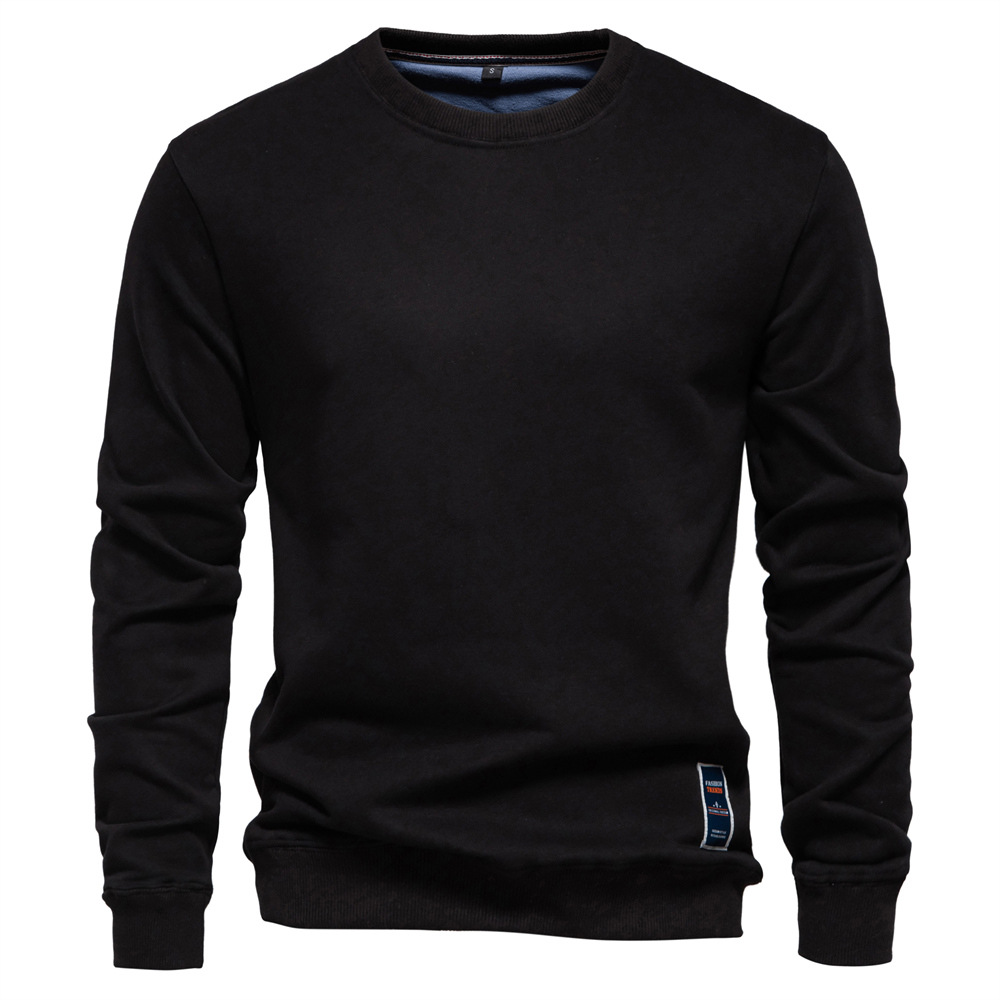 Men's Casual Loose-Fit Pullover Sweatshirt - Solid Color Crew Neck