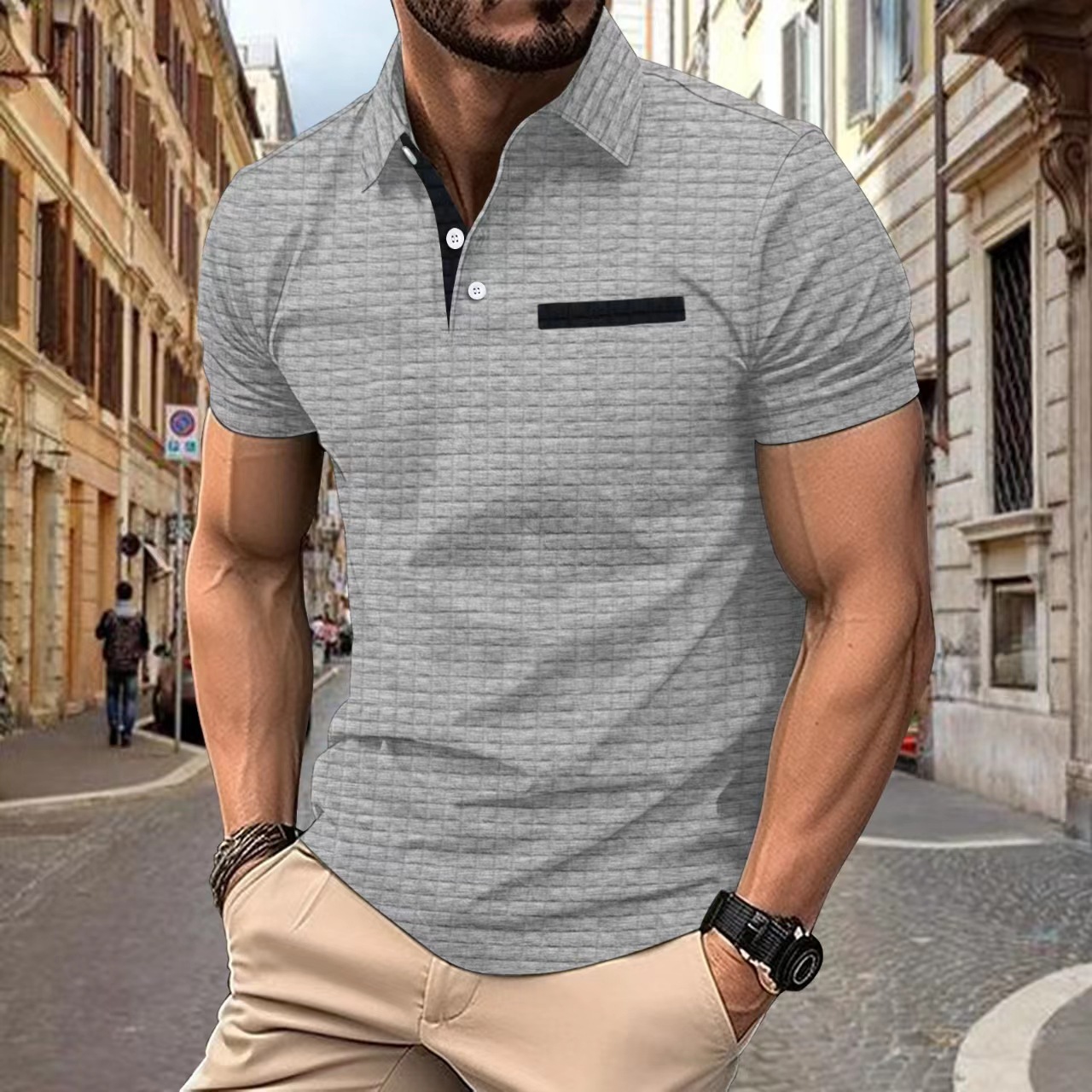 Men's Jacquard Checkered Polo Shirt