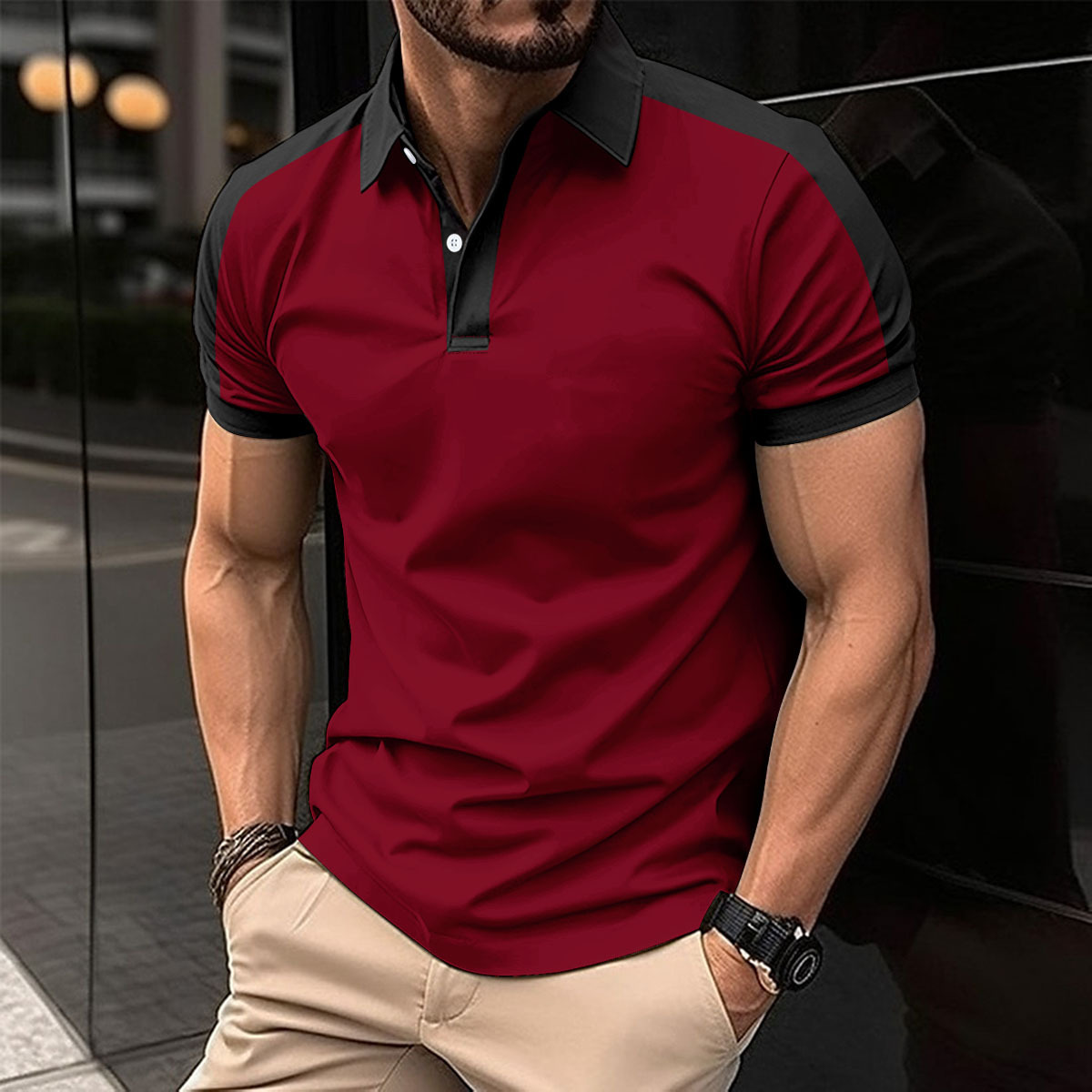 Men's Casual Collar Twill Short Sleeve Polo Shirt