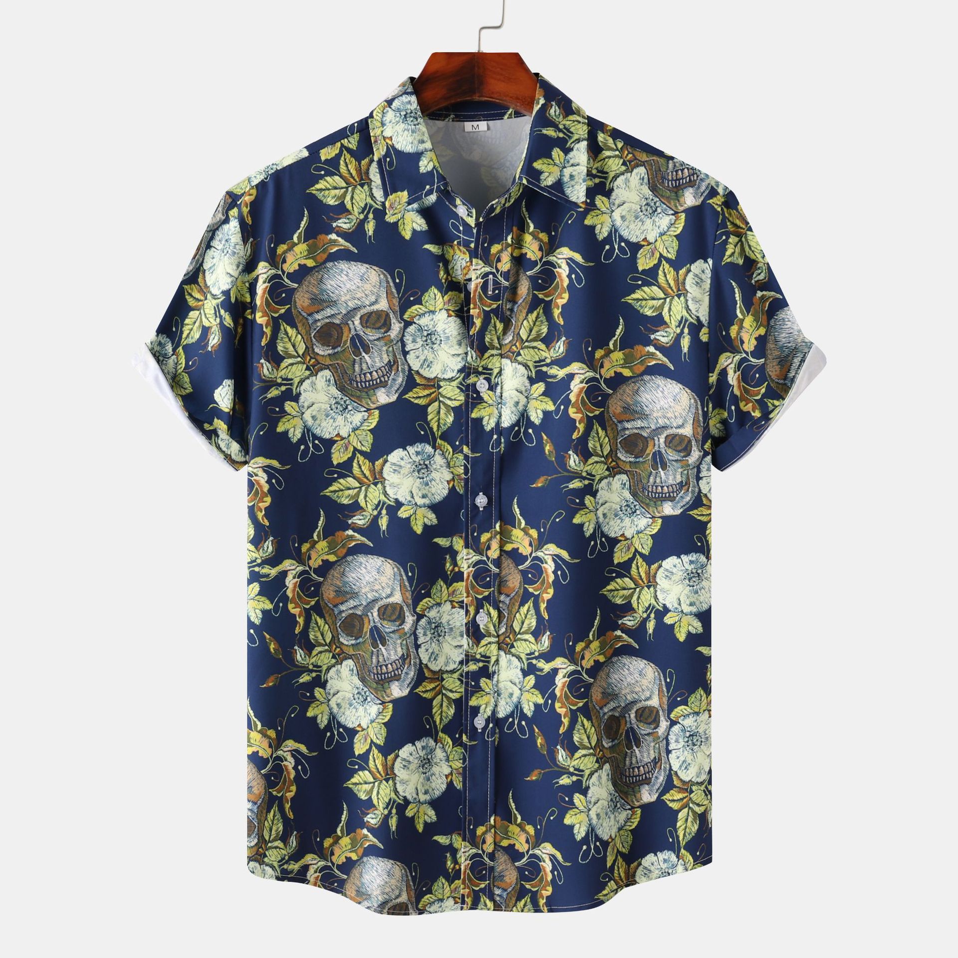 Men's Floral And Skull Print Beach Shirt Short Sleeve Casual Retro