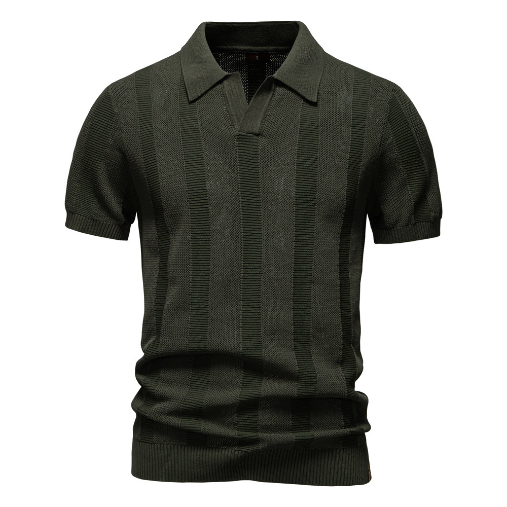 Men's Striped Mesh Knit Polo Shirt