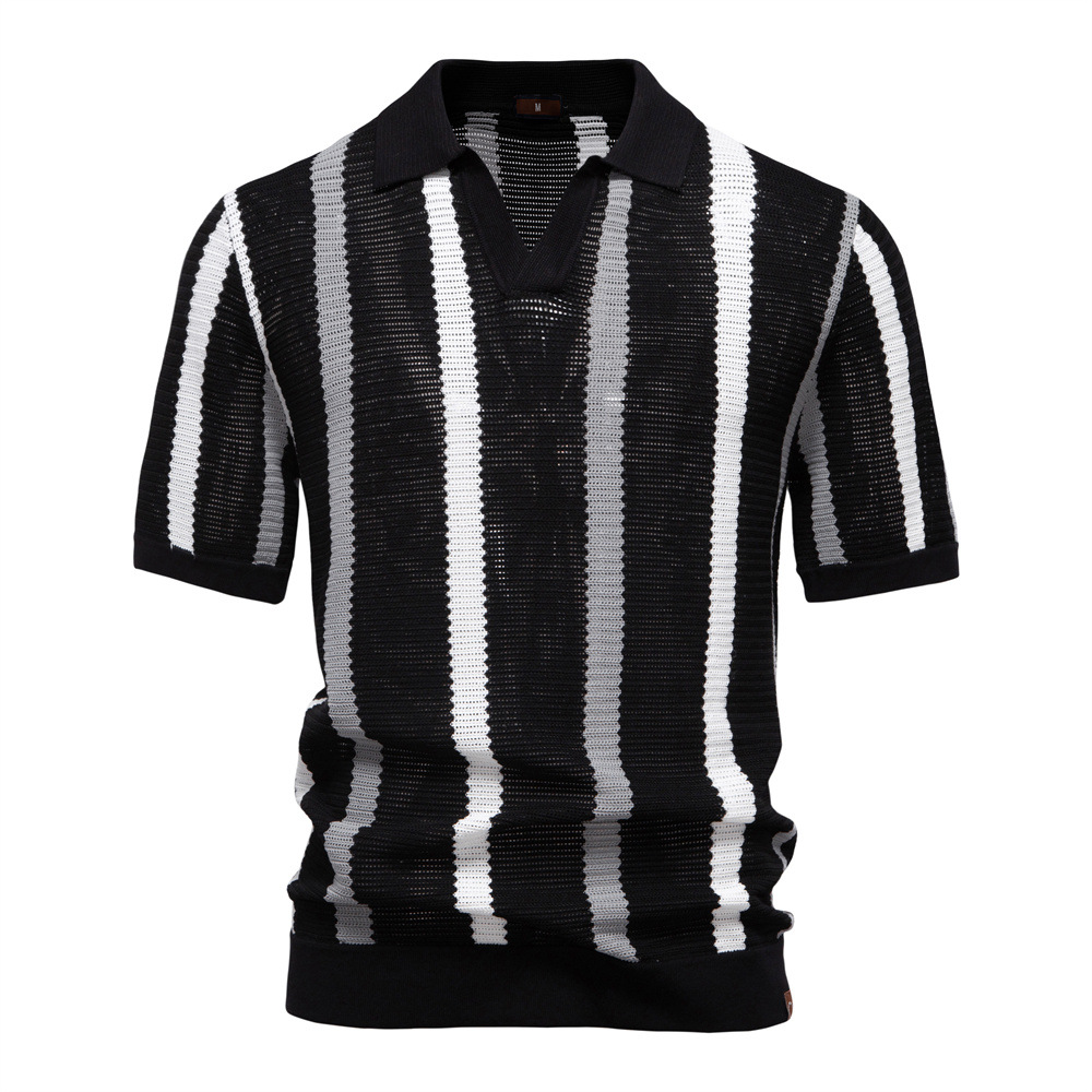 Men's Breathable Stripe Knit Polo Shirt