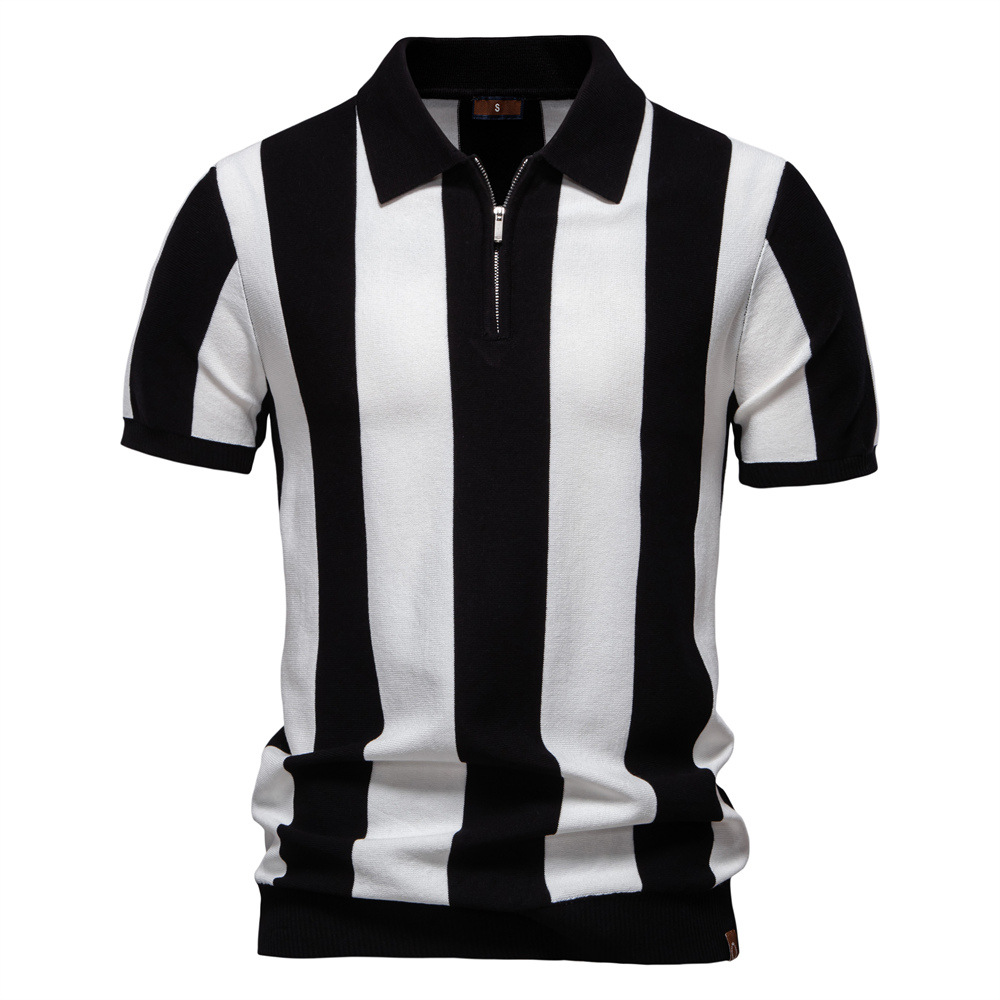 Men's Striped Knit Polo Shirt