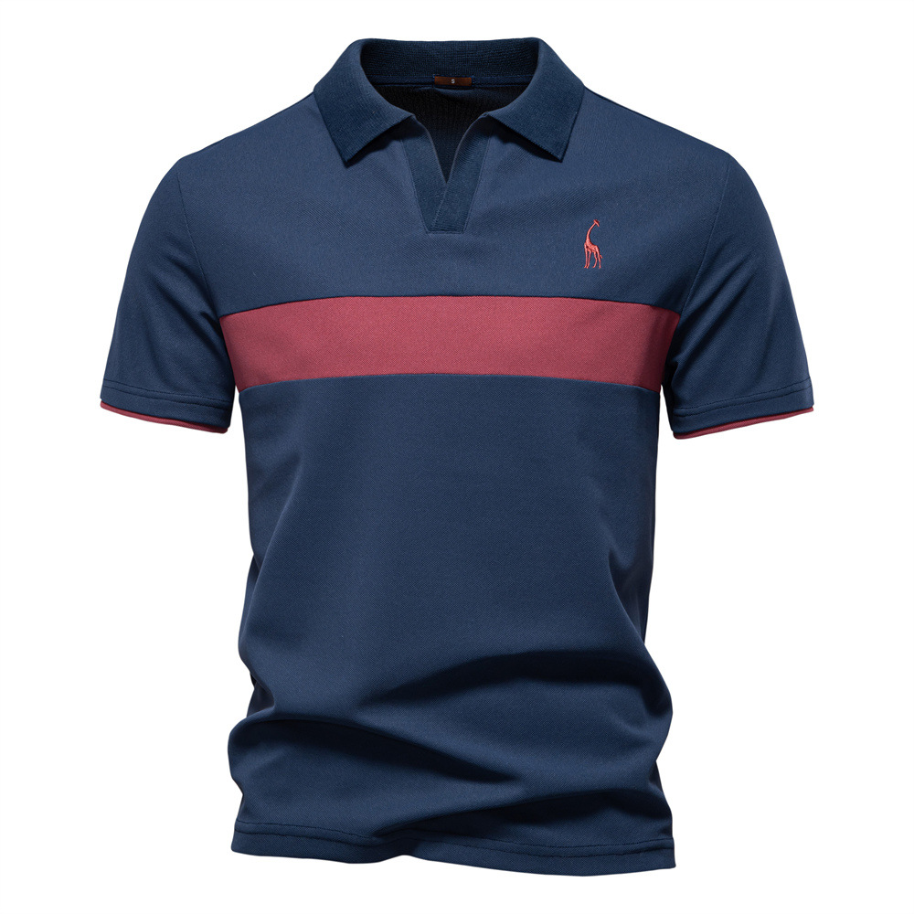 Men's Embroidered Deer V-Neck Polo Shirt