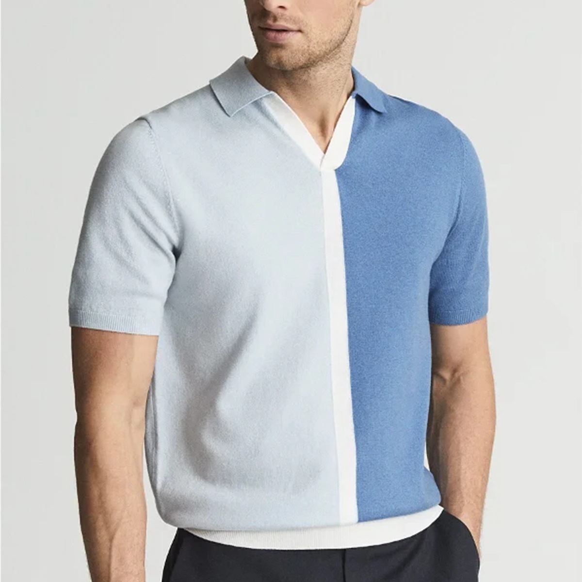 Men's Contrast Collar Short Sleeve Knitted Polo Shirt