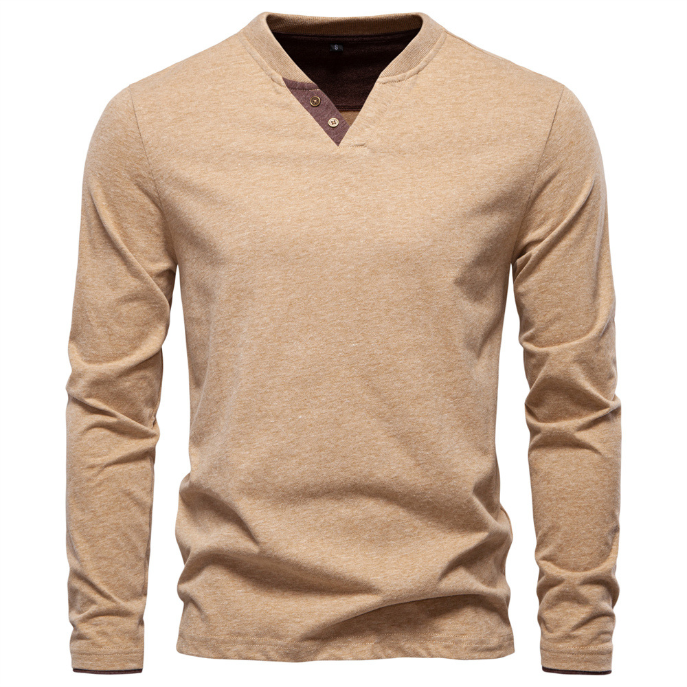 Men’s Cotton V-Neck Long Sleeve T-Shirt