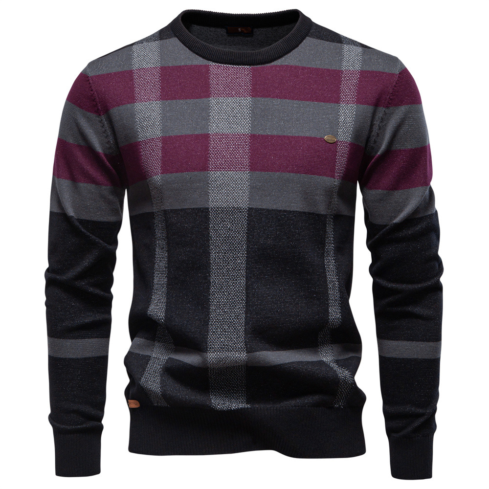 Men’s Plaid Knit Crewneck Sweater