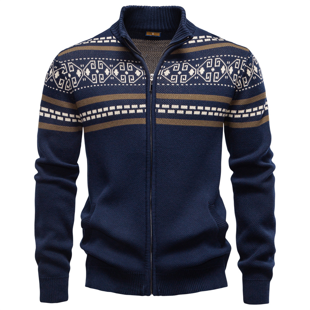 Men’s Cotton Jacquard Zip Cardigan Sweater