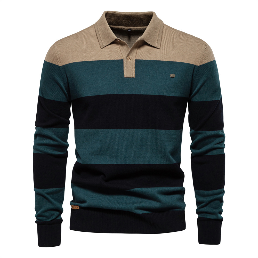 Men's Striped Knit Polo Sweater