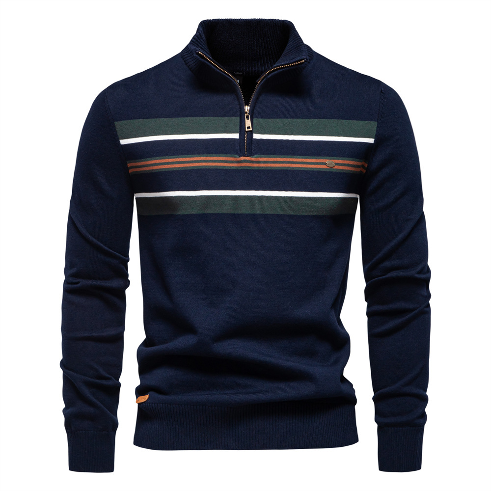 Men's Half-Zip Striped Knit Sweater