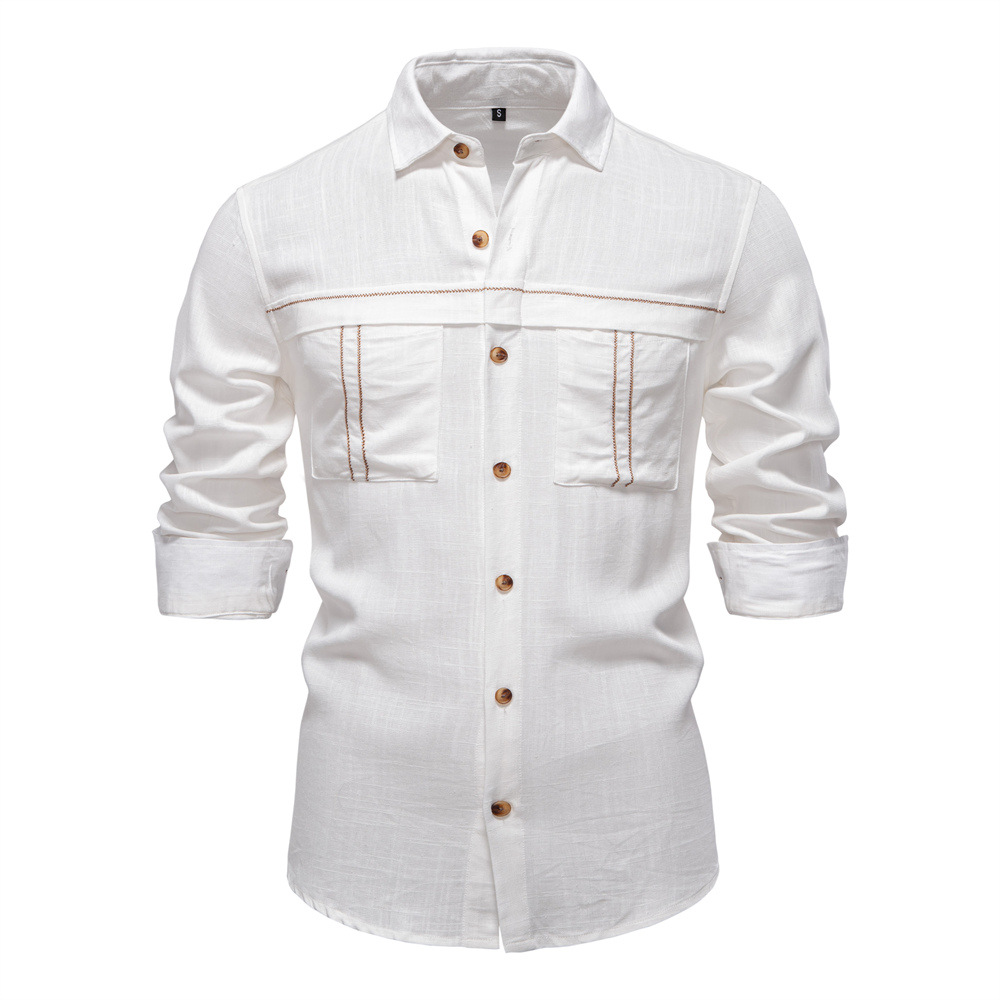 Men's Linen-Blend Pocket Long Sleeve Shirt