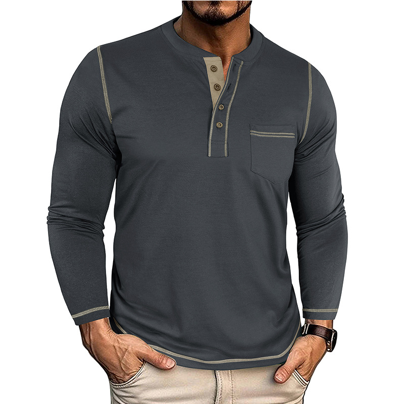 Men's Vintage Colorblock Henley Pocket T-Shirt