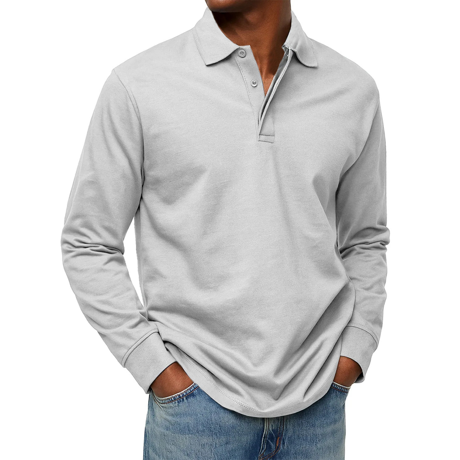 Men's Solid Color Long Sleeve Button Polo Shirt