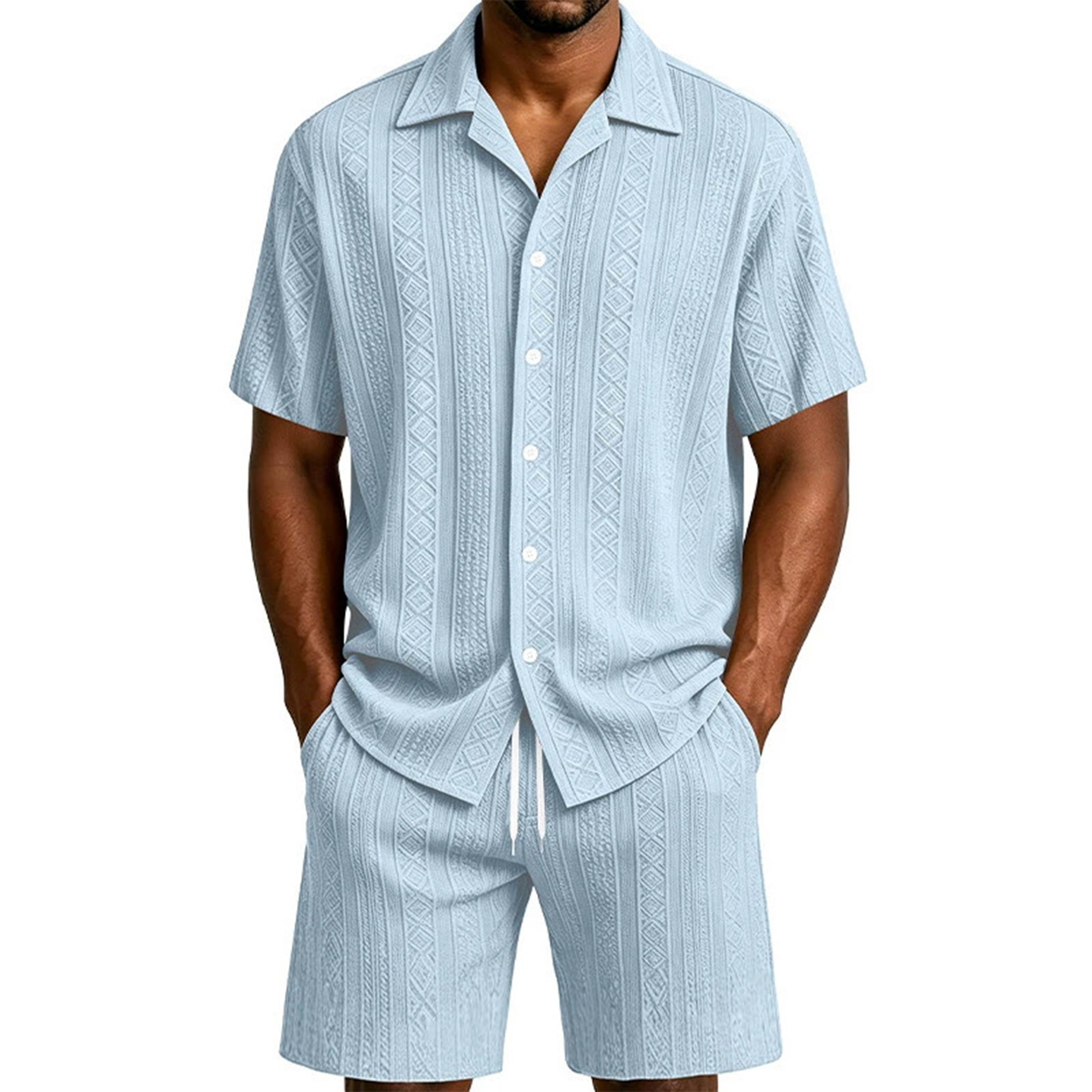 Men's Textured Jacquard Shirt & Shorts Set