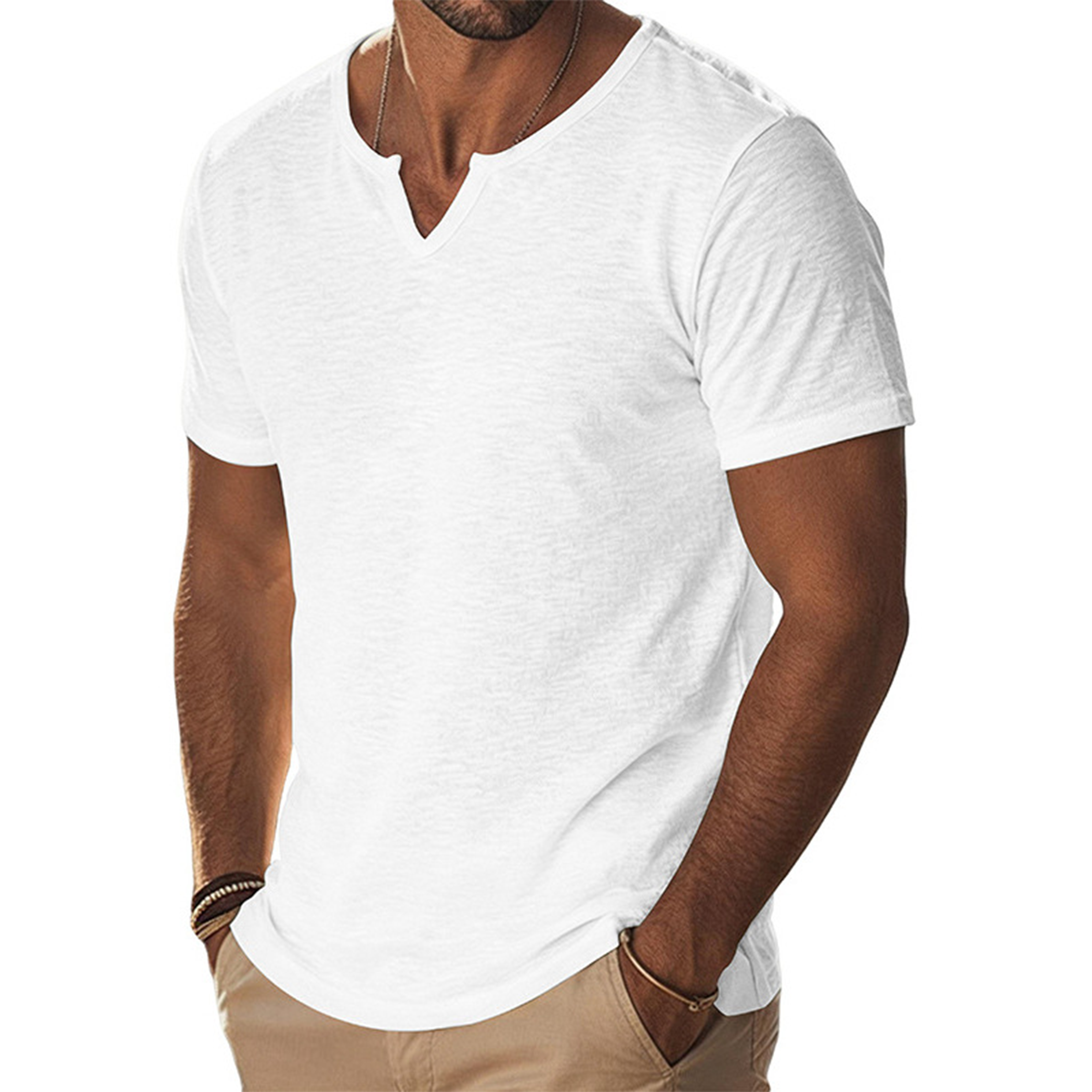 Men's Notch Neck Short Sleeve T-Shirt