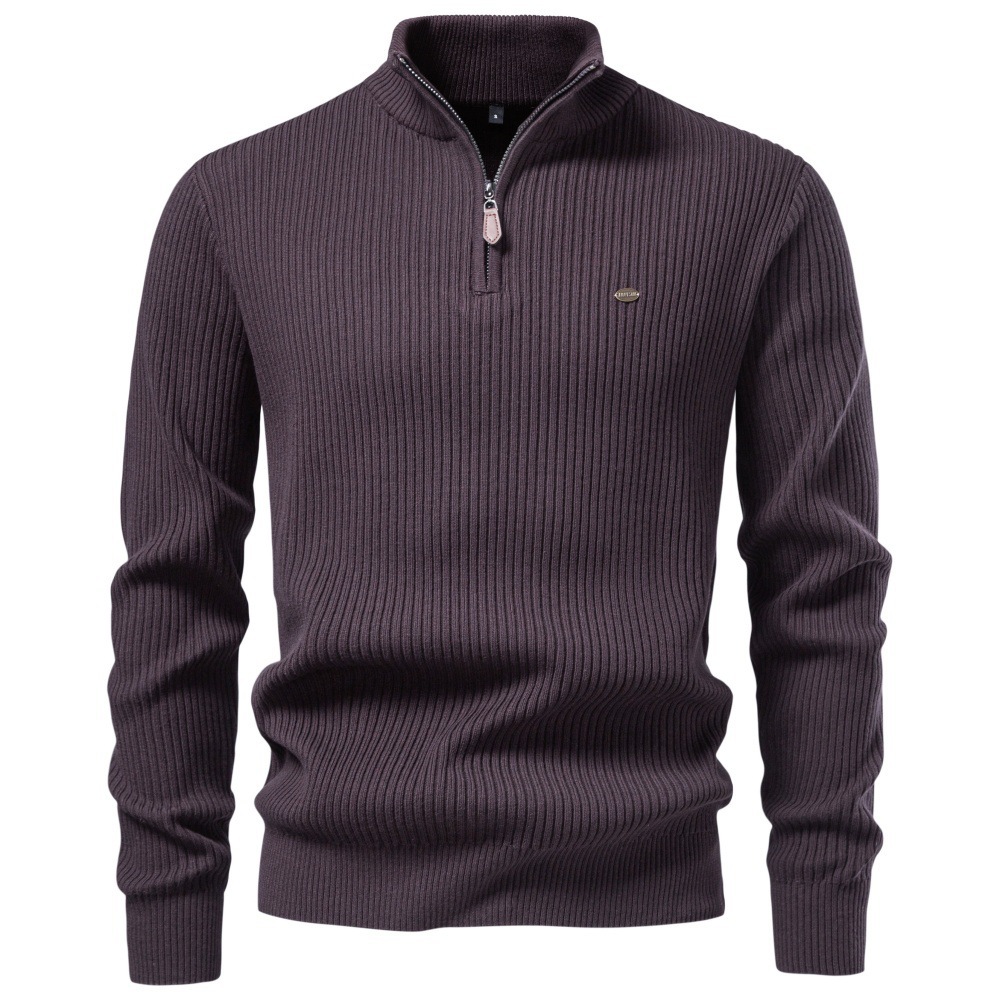Men's Ribbed Cotton Quarter-Zip Sweater