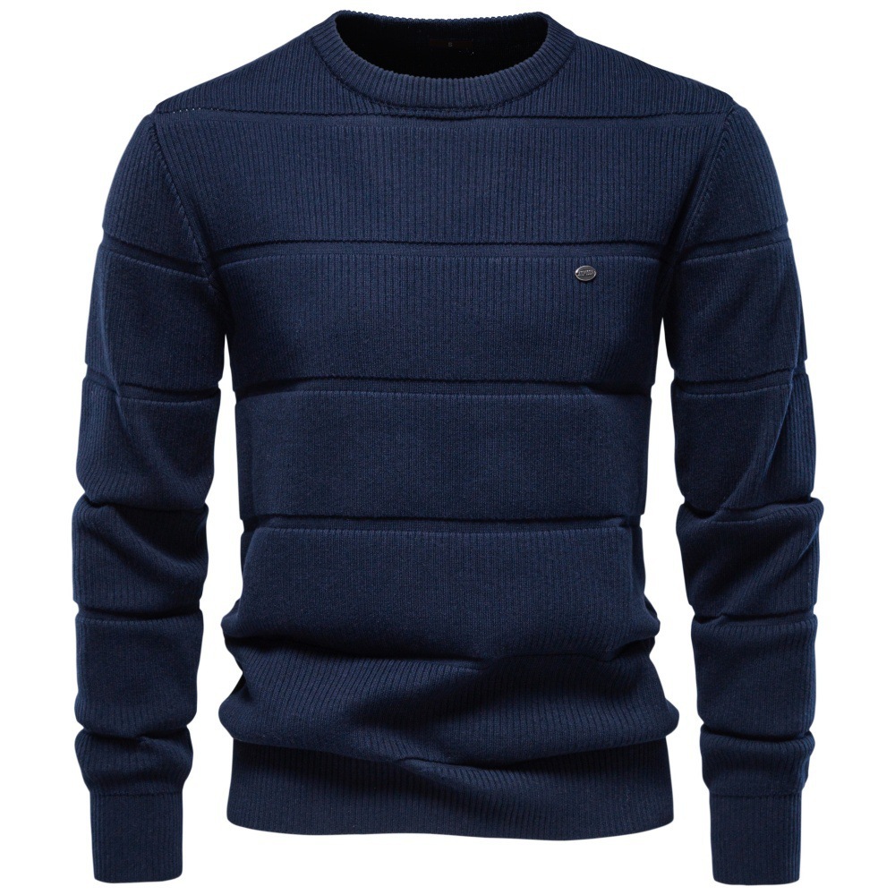 Men's Textured Cotton Crew Neck Sweater