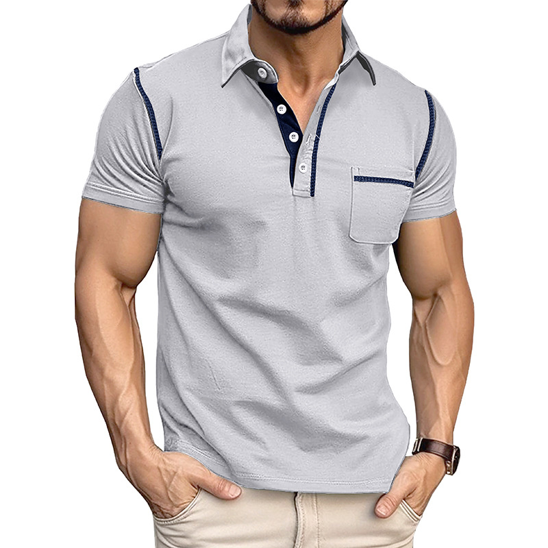 Men's Casual Color Block Short Sleeve Polo Shirt