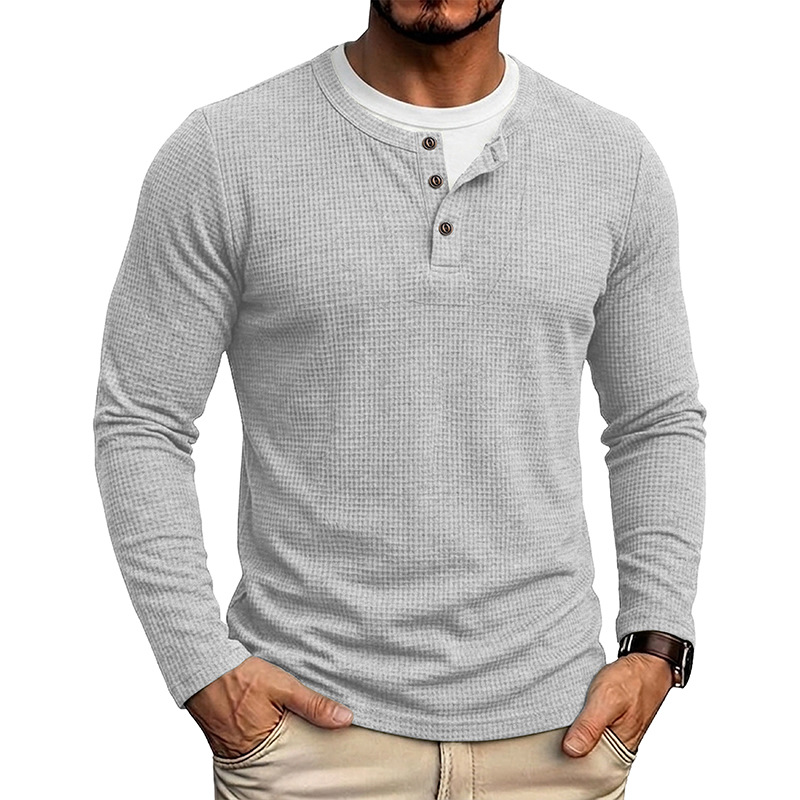 Men's Waffle Knit Long Sleeve Henley Shirt