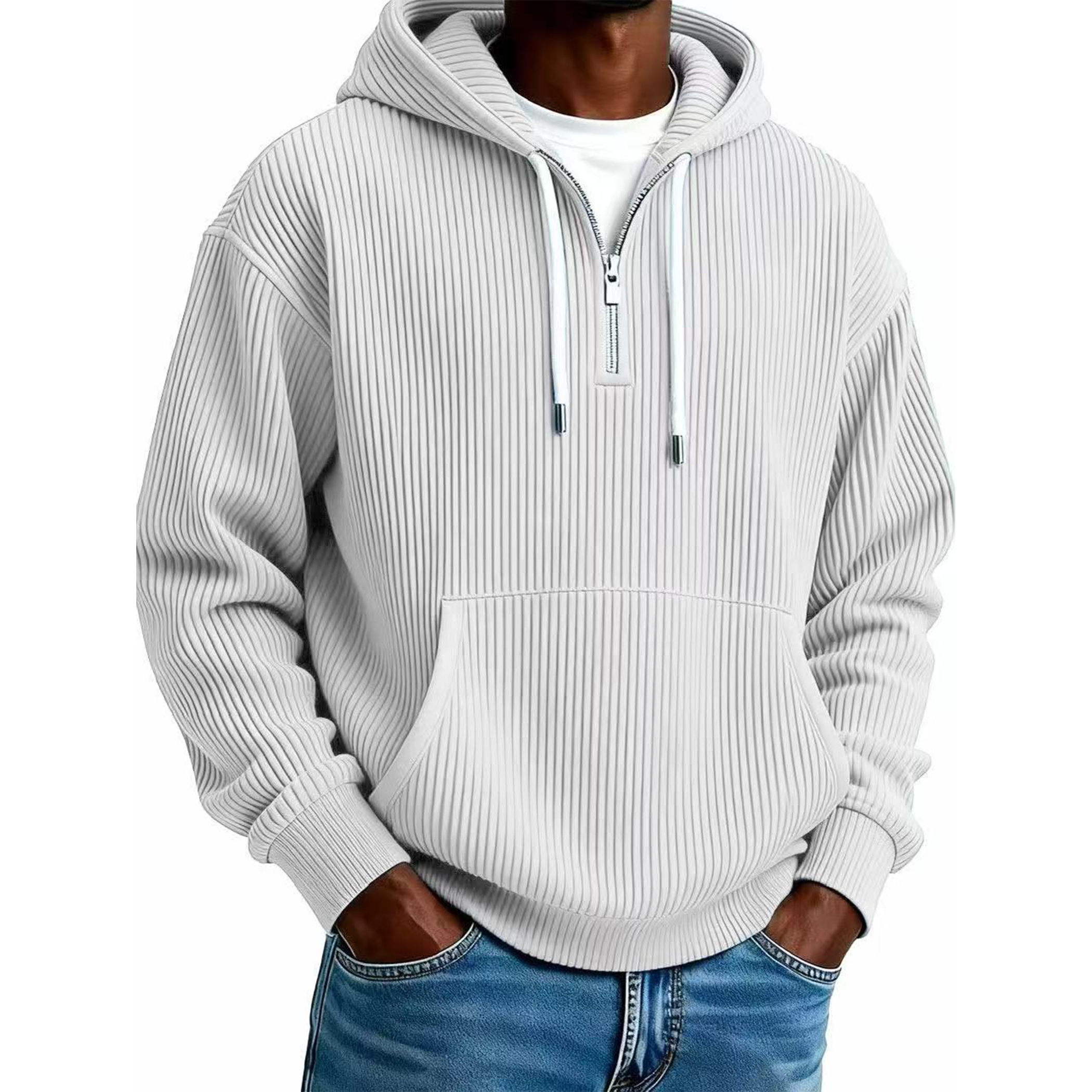 Men's Ribbed Corduroy Quarter-Zip Hoodie